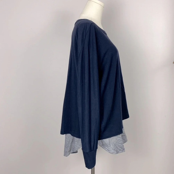 Vince womens Mixed Media Blue Chambray Shirttail blouse long sleeve crew neck - Picture 11 of 13